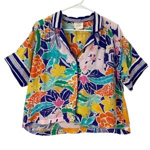 Sisters Gulassa Anthropologie Tropical Floral Button Up Short Sleeve Shirt Sz L